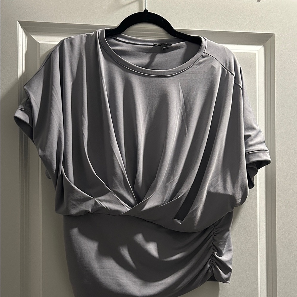 Express Light Gray Draped Short Sleeve Top